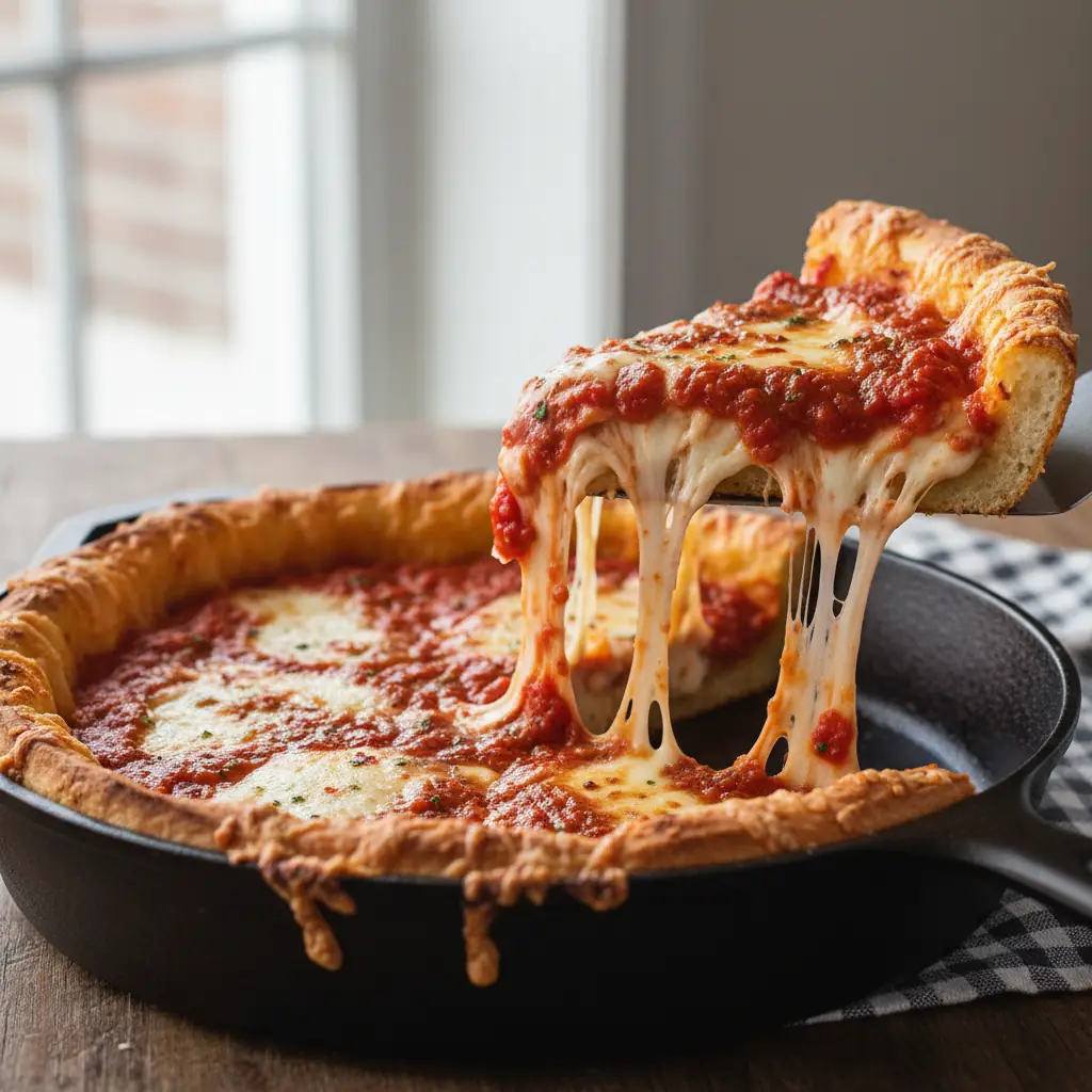 Pan pizza uit de koekenpan