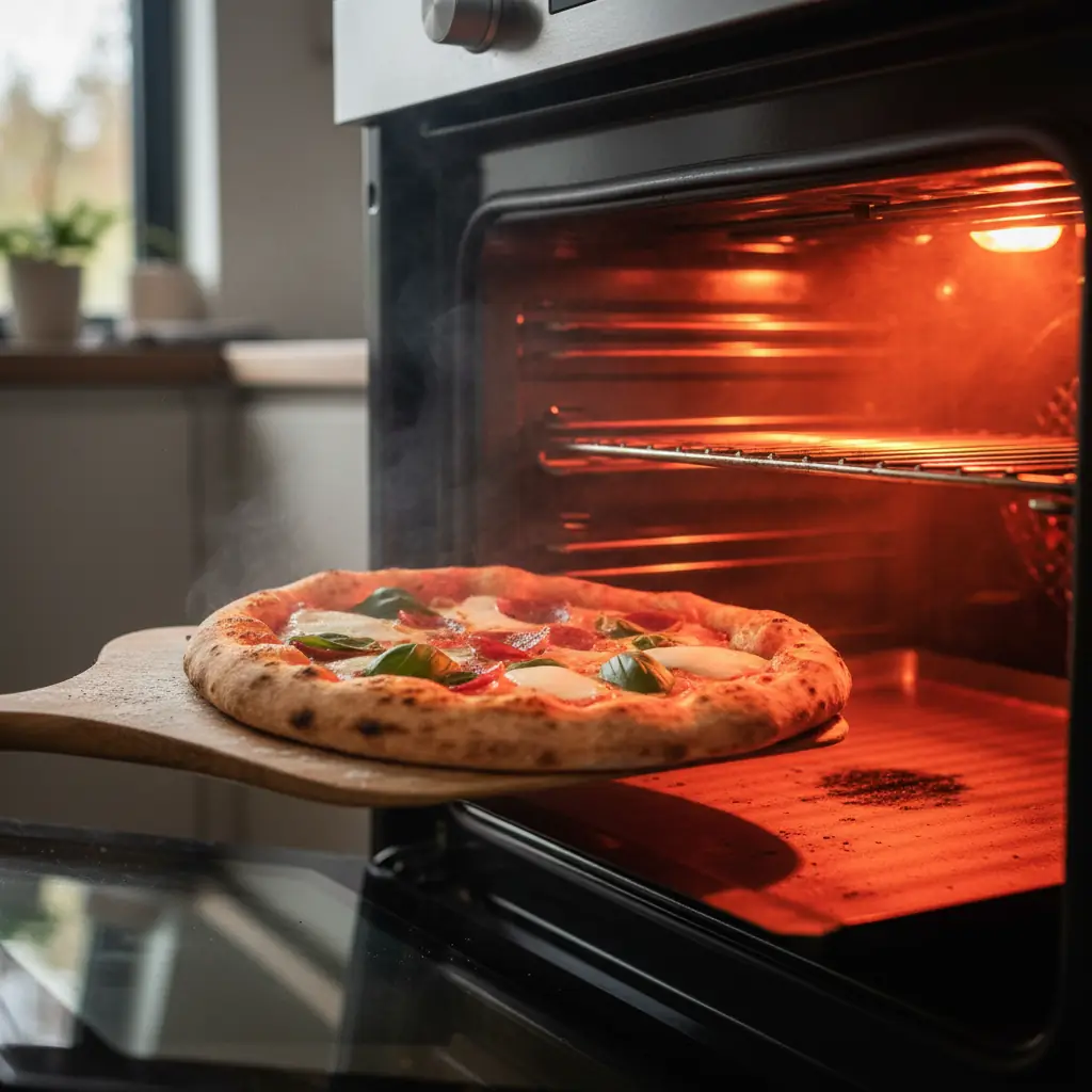 Pizza bakken op een bakstaal