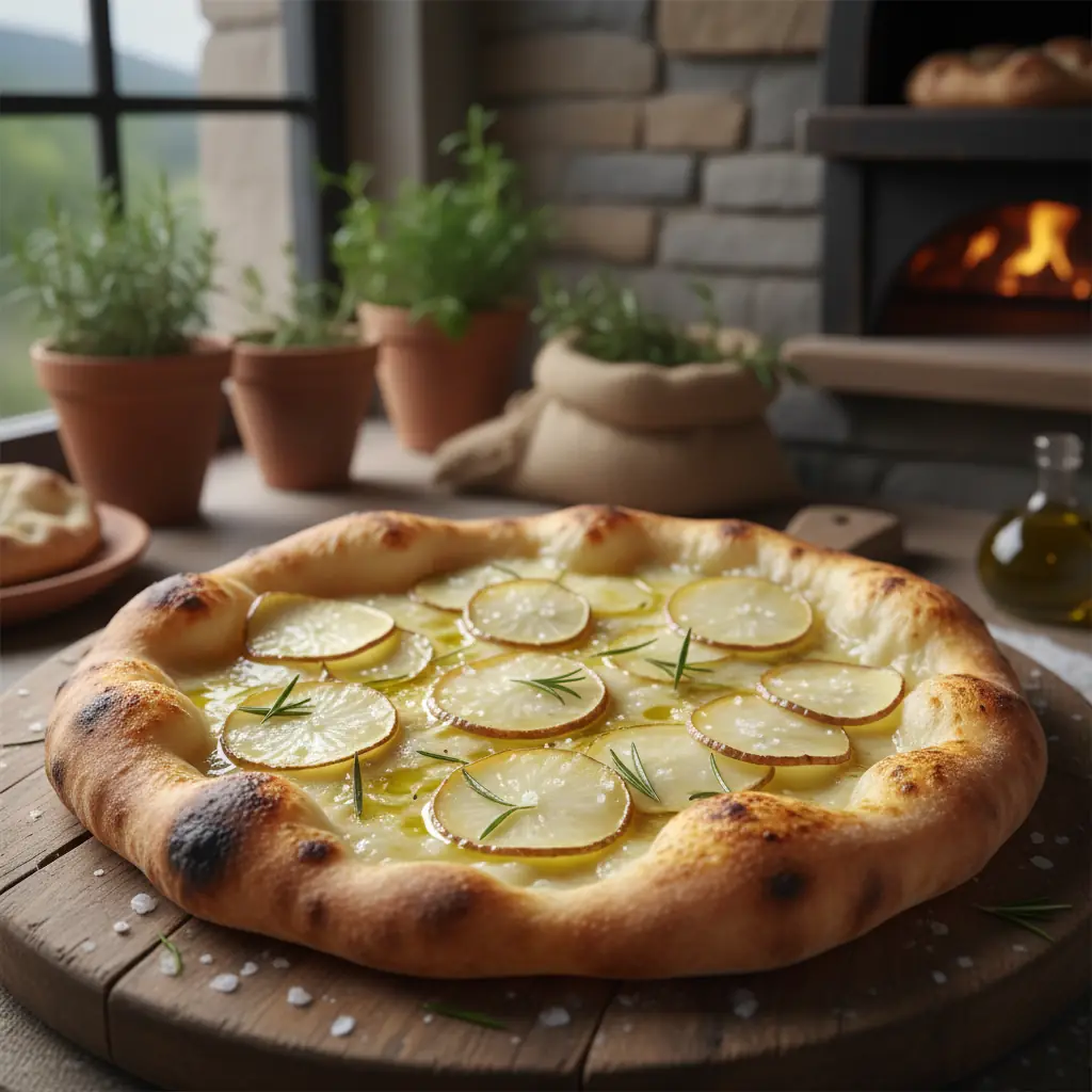 Pizza met aardappel en rozemarijn