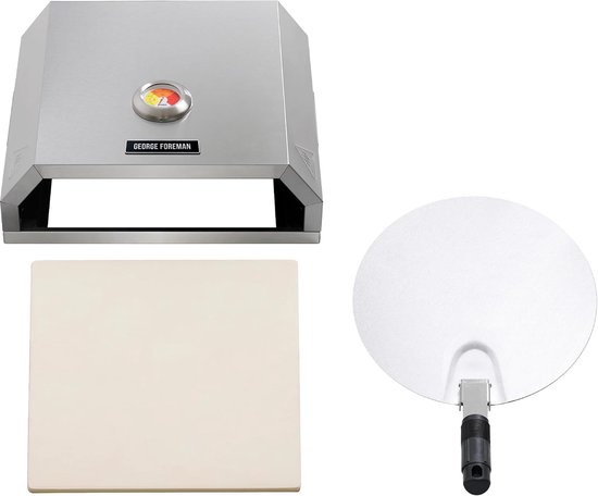 Pizzaoven BBQ Top - Buitenoven Accessoire - Pizza Bakken - Keramische Steen Inclusief - 34.5 x 39.8 cm - Zilver
