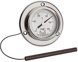 Dostmann analoge roestvrijstalen pizzathermometer, 14.1036.60, geschikt voor pizzaoven, steenoven, houtoven of grill/rookoven, tot 500°C, met kabelsonde, reserveonderdeel of accessoire, zilver
