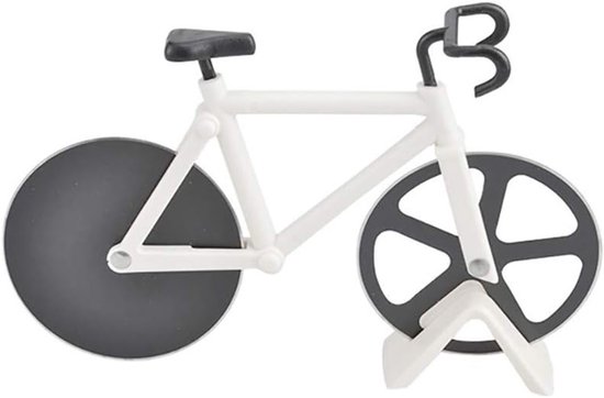 Pizza Snijder in de Vorm van een Fiets - Dubbele RVS Snijwielen met Antiaanbaklaag voor Thuisgebruik - Ideaal voor Pizzaliefhebbers (1PC) 18.5X11.5CM Kleur: Wit
