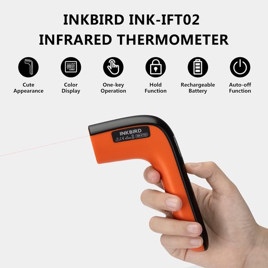 INKBIRD Digitale Infrarood Thermometer – Digitale Infrarood Thermometer – Laser Temperatuurpistool voor BBQ, Grill, Pizza-oven en Keuken – Contactloze Thermometer