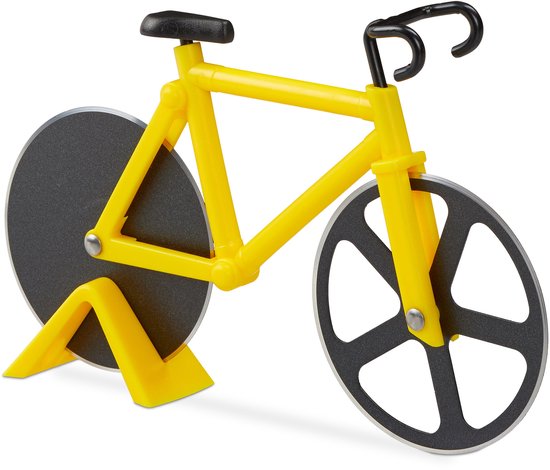 10x pizzasnijder fiets - pizzames - pizzaroller - origineel - deegroller geel