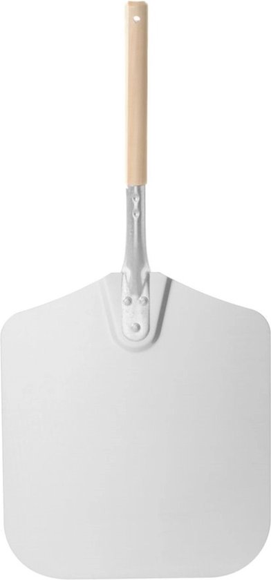 HENDI Vierkante pizzaschep – korte houten handgreep – aluminium – 405x760 mm