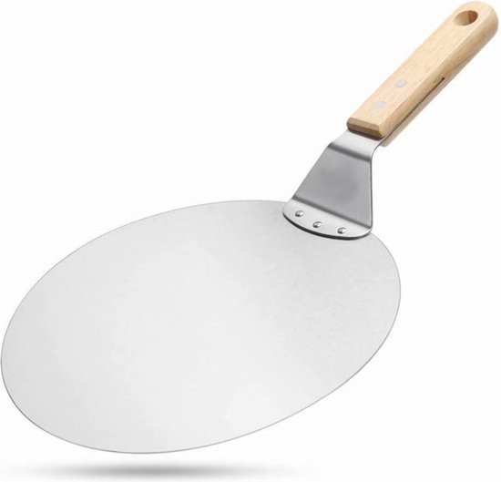 Pizzaschep RVS - Rond - Voor BBQ en oven - Pizzaspatel - Houten Handvat - Ø30 cm