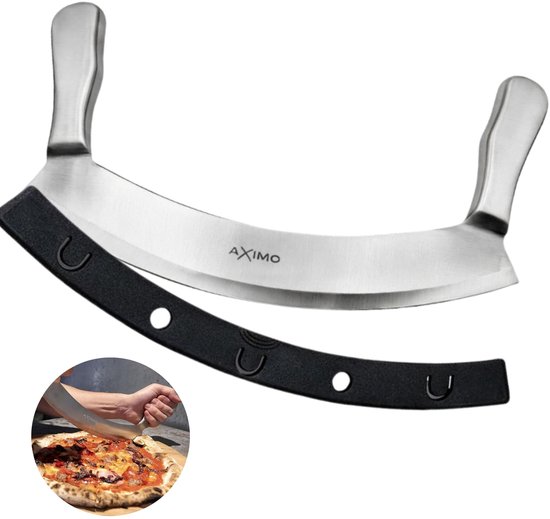 AXIMO Pizzasnijder / wiegemes – pizza snijder uit roestvrij staal – dubbel handvat – 30,5 cm