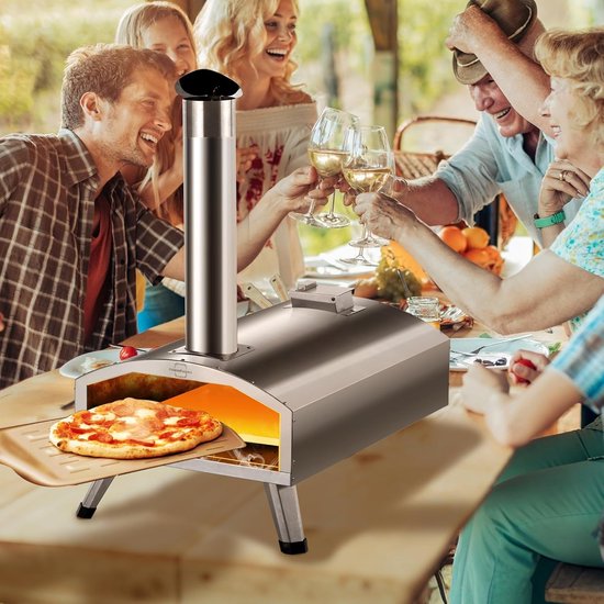 Pizza Oven Buiten - Houtgestookte Oven - Authentieke Pizza - Draagbaar RVS Ontwerp - 12 Inch - Zilver