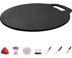 Gietijzeren pan, pizzapan met lus handvat, bakplaat, bakpan, gietijzeren pan voor kookplaat, oven, barbecue, diameter 26 cm, pizzaoven met 7 delen accessoires