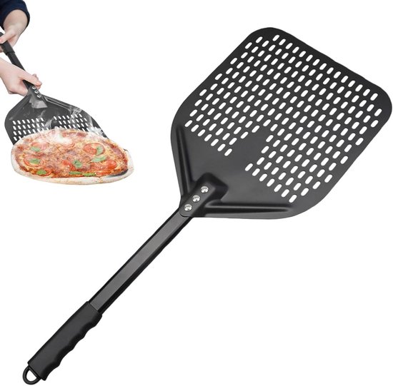 Pizza Schep - Draaiende Peel - Brood Bakken - Geperforeerd Ontwerp - 72.5 cm Lengte - Zilverkleurig