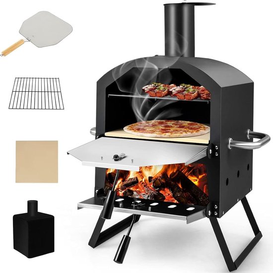 Pizzaoven Buiten - Buitenkeuken Oven - Lekkere Pizza's - Inclusief Steen Grill - 2 Pizza's - Zwart