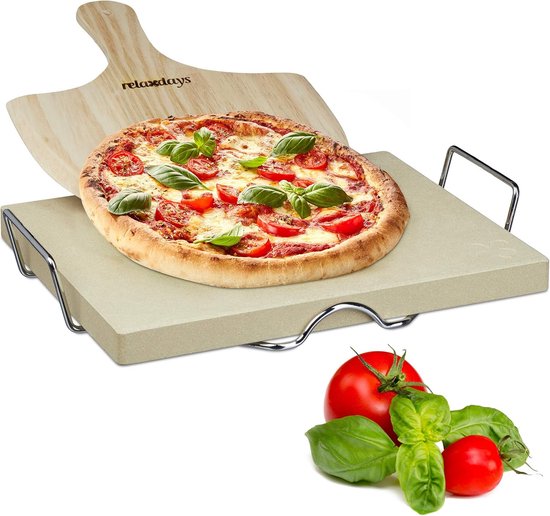 Pizzasteen Set met Houder en Pizzaschep - Perfect voor de Oven en Barbecue