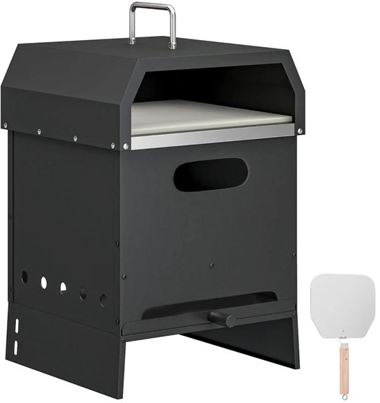 3-in-1 Pizza Oven - Grilloven - Grillwagen - 2-laags Houtgestookte Oven voor Barbecue - met Pizzasteen, Pizzaschep, Handgrepen - Pizza Maker - Houtgestookt - Pizzaoven - voor Buiten - Zwart
