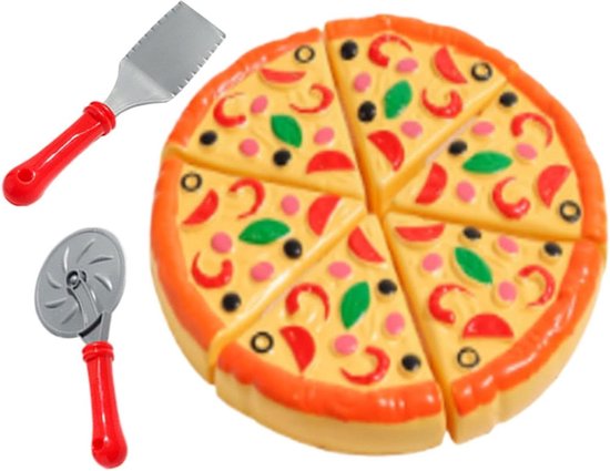 Pizza Speelset - Keuken Speelgoed - Kinderen Leren Spelen - Realistisch Snijbaar - 17.3 cm - Veelkleurig