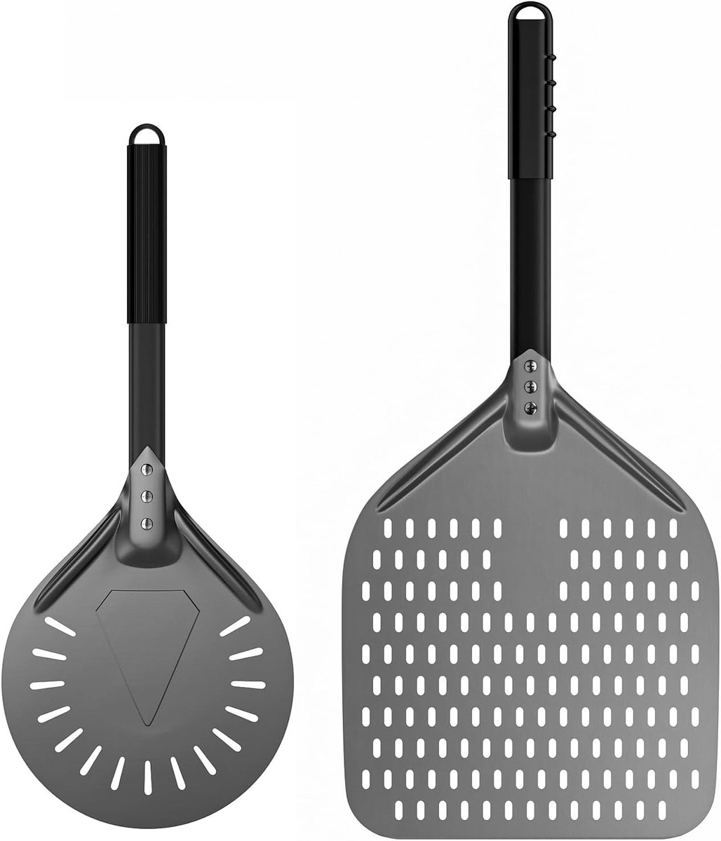 Thijox - Professionele 30 cm Geperforeerde Pizzaschep met Antislip Hittebestendige Handgreep - Hard Geanodiseerd Aluminium voor Pizzabijeenkomsten, Ke