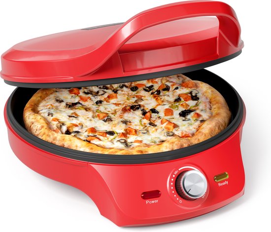 Princess Pizza maker 115007 - Pizzaoven - Regelbare thermostaat tot 220C - Rood - Ø30cm - ook te gebruiken als tafelgrill - voor verse en diepvriespizza's