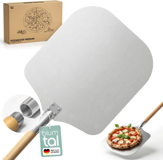 Blumtal Professionele Pizzaschep - Lang handvat - 30,5 x 30,5 cm - Aluminium Pizzaschep - Houten handvat 82 cm