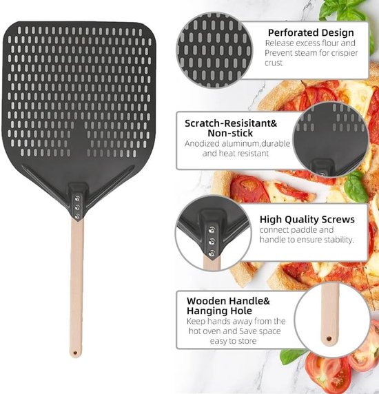 Pizzaschep Vierkant - Pizza Peel - Oven Gebruik - Korte Handgreep - 74 cm
