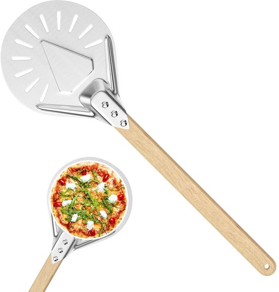 Ynkkvre - geperforeerde pizza schep 7 inch - ronde pizzaspatel met anti-verbrand handvat - pizza shovel van hard geanodiseerd aluminium - geschikt voor zelfgemaakte pizza, brood en cake