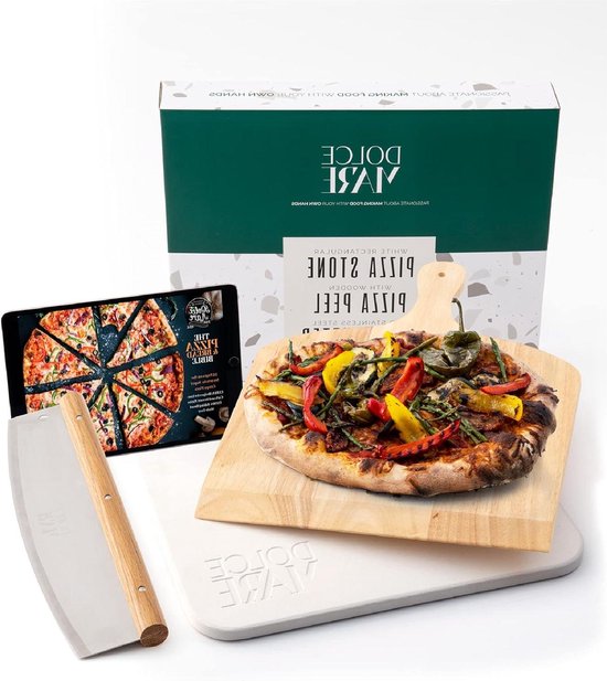 Pizzasteen set houten pizzaslede pizzasnijder - baksteen cordieriet oven grill - knapperige pizza Italiaan - broodbaksteen - hoogwaardig