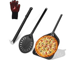 Pizzaschep Set - Pizzaspade Aluminium - Pizza Bakken - Met Hittebestendige Handschoenen - 3-delig - Aluminium