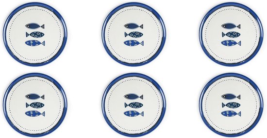 Pizzaborden Set - Dinerservies - Gezellig Tafelen - Oceaan Decor - 6 stuks - Wit