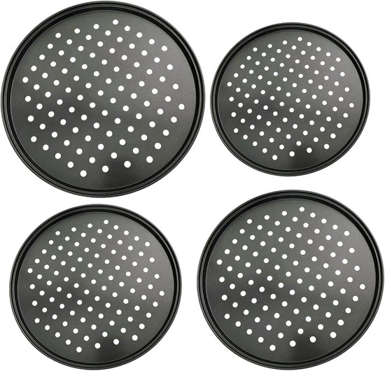 Pizzaplaten Set - Bakplaten Oven - Professioneel Bakken - Antiaanbaklaag - 4 Stuks - Zwart