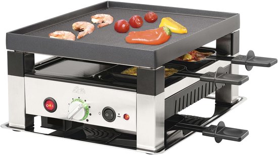 Solis Raclette & Pizza Grill - Gourmetstel 4 Personen - Raclette Gourmet Stel - Tafelgrill met 4 Verschillende Functies