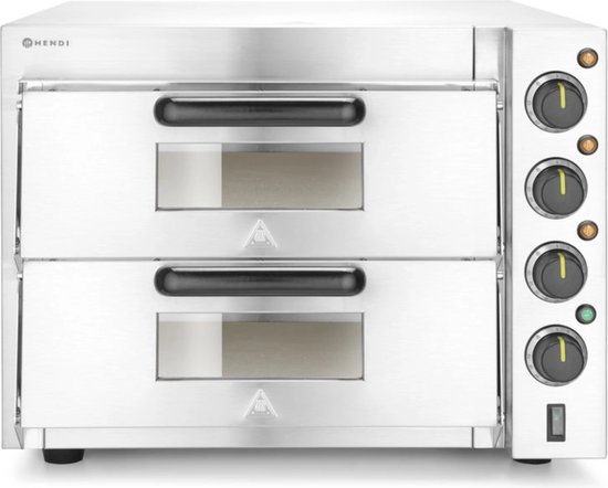 HENDI Compacte pizzaoven – dubbele kamer – vuurstenen vloer – 350°C – zilver – 230V/3000W