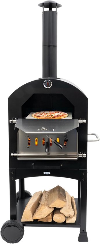 SnelShoppen - Ovnhus Pizza Oven - Zwart - Multifunctionele Buiten Pizza Oven met Houtskool Grill en Briket - Ideaal voor Tuin, Feesten en Camping - 50