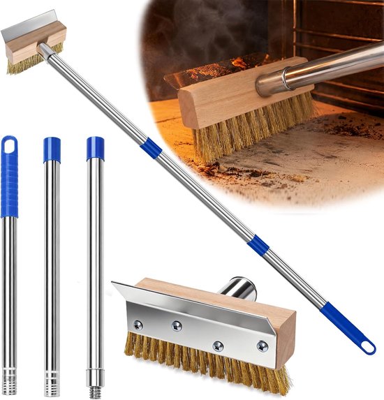 77cm-122cm Afneembare Koperdraadborstel Voor Pizzaovens | Met Schraper, 13cm Breed, 4cm Hoog, Messing Borstel Voor Het Reinigen Van Pizzaovens, Houtovens En Rookovens