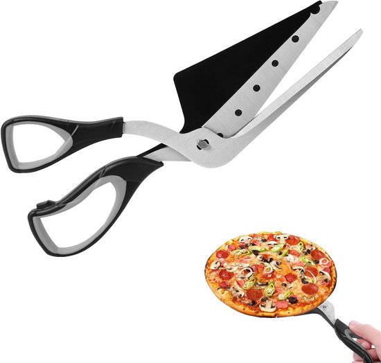 Pizzaschaar RVS 2-in-1 Pizzasnijder - Snel & Veilig Snijden - Met Spatel Functie & Ergonomische Grip - Vaatwasserbestendig - Keukenschaar voor Pizza & Grill - pizza cutter schaar pizza snijder roestvrij staal