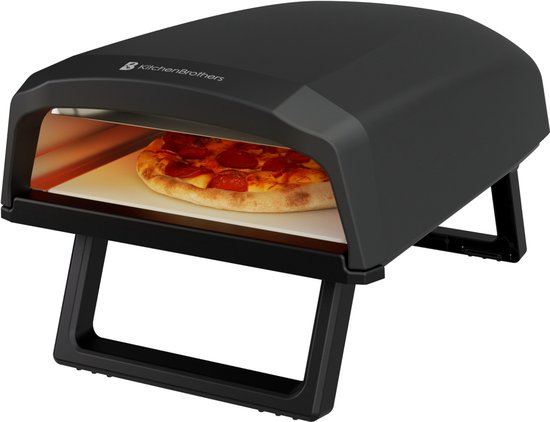 KitchenBrothers Pizza Oven - Elektrisch - Tafelmodel - PFAS-vrij - Inklapbaar - Pizzasteen - Pizza maker - Pizzaoven voor Buiten en Binnen - Zwart/Grijs