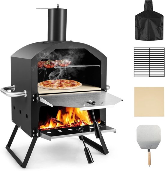 RVV® Pizza oven Buiten - Pizza oven Buiten - Pizza oven Buiten Gas - 2-in-1-Zwart - 54 cm x 31 cm x 72 cm