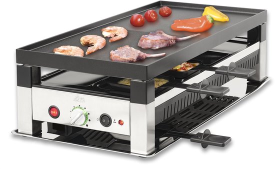 Solis Raclette & Pizza Grill - Gourmetstel 8 Personen - Raclette Gourmet Stel - Tafelgrill met 4 Verschillende Functies
