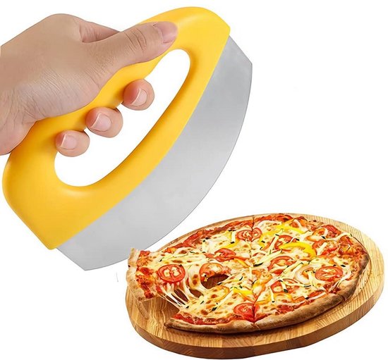 Pizzasnijder - Pizza Wiegemes - Ultra Scherpe Pizzasnijder Uit Roestvrij Staal - Ergonomische Pizzasnijder - Roestvrij Staal - Geschikt Voor Het Snijden Van Pizza, Het Scheiden Van Deeg En Het Hakken Van Groenten