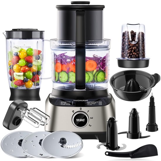 SnelShoppen - Multifunctionele Keukenmachine 11-in-1 Blender, Hakmolen, Sapcentrifuge en Deegmachine met 2,5L Kom, 1,5L Mengbeker, 1300W, 3 Snelheden,