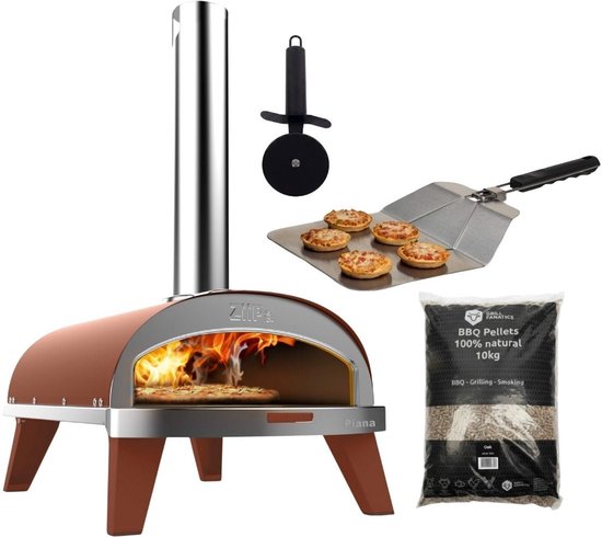 Cookinglife Pizzaoven Startset Houtgestookt - Met 10 kg Eiken Pellets, Pizzaschep & Pizzasnijder