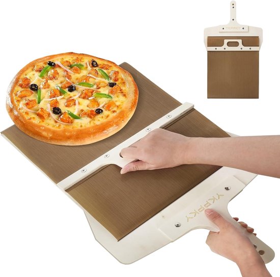 Glijdende Pizzaschil - Pizza Peel Schuif - Pizza Overbrengen - Uniek Schuifmechanisme - 55 cm x 30 cm - Houtnerf