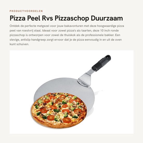 Pizza Peel 10 Inch - Roestvrij Staal - Antislip Handvat - Bakken - Pizza Paddle - Professioneel Gebruik - Bakschep