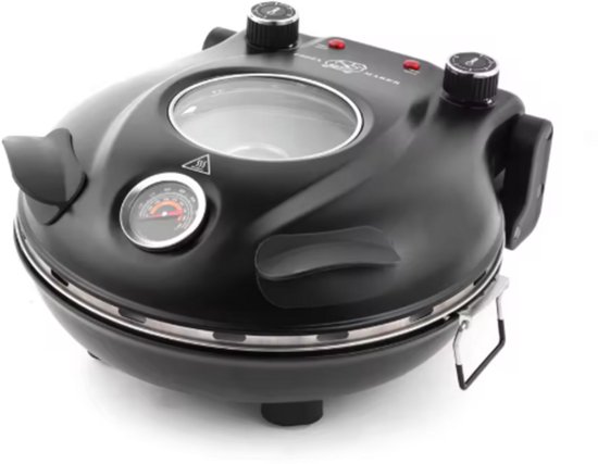 Elektrische Pizza Maker 1200W met Vlambestendige Stenen Bakplaat 32 cm - Tot 420°C voor Knapperige Italiaanse Pizza’s - 5 Instelbare Temperatuurstanden - Compacte Pizza Oven voor Thuisgebruik - Ideaal voor Verse Pizza en Diepvriespizza - Zwart