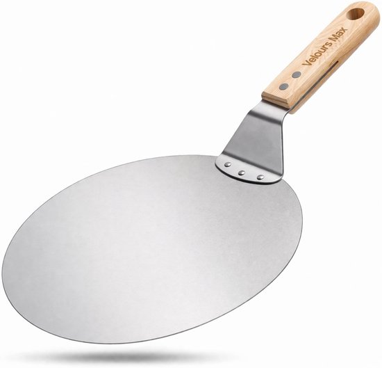 Velours Max® - Pizzaschep RVS - Rond - Pizzaspatel - Pizzaschep voor BBQ - Pizzaschep Hout - Pizzaschep 30cm - Voor BBQ en Oven - Houten Handvat - Ø30 cm
