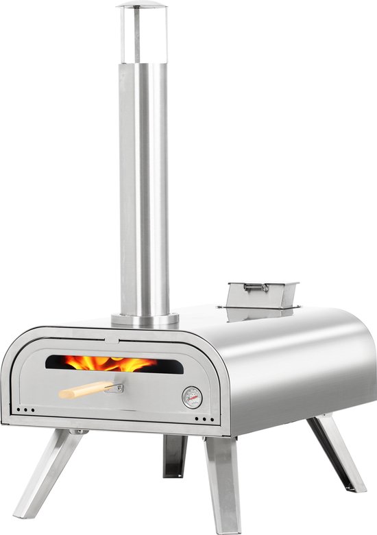 BIGHORN Pizza Pellet Oven - 16inch - Pizzaoven voor Buiten - Draagbaar - Opvouwbaar - Ingebouwde Thermometer - Glazen Deur - RVS Pizza oven - W36xL70xH72cm