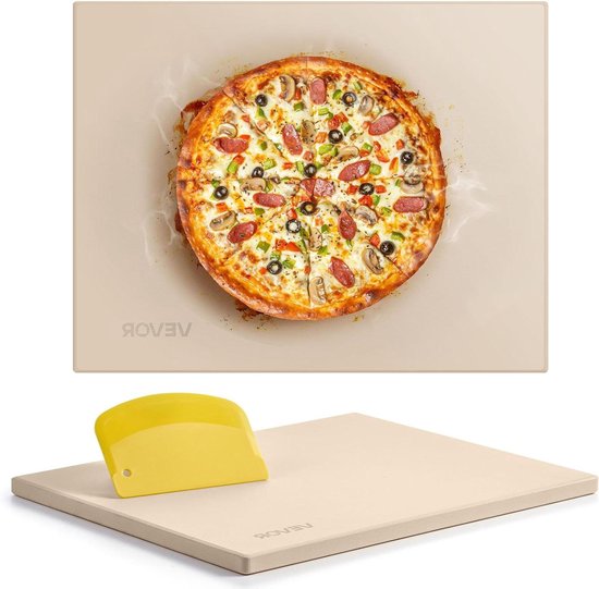 Pizzasteen Rechthoekig - Baksteen Oven - Brood en Pizza Bakken - Hittebestendig Cordieriet - 38 x 30 cm - Beige
