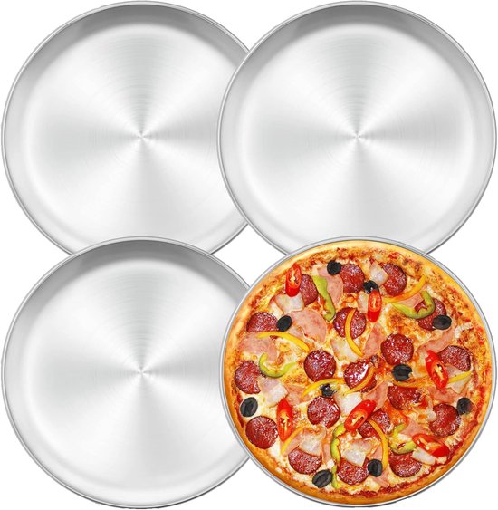 Pizzasteen BBQ | Pizzaplaat - Ronde pizzaplank van roestvrij staal - Ovenbestendig - Bakken - Serveren - Grillen - Duurzaam en vaatwasserbestendig - Zilver（26 cm)