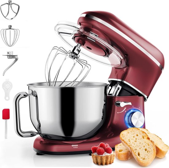 Quvo® Deegmachine - Elektrische Deegmixer - Keukenmixer - 6.2L - Mixen en Mengen- Rood - 38cm x 24cm x 32cm