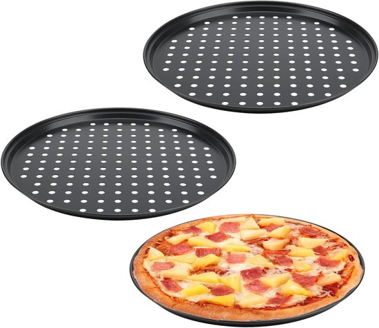 3 Stuks 12 Inch Pizza Tray, 32cm Antiaanbak Pizza Pannen met Gaten, Ideaal voor Perfecte Pizza's en Oven Bakken
