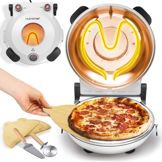 Nutrichef Pizza oven - 30 cm Elektrische Pizza Maker - 1200 Watt - Tot 425°C - Wit
