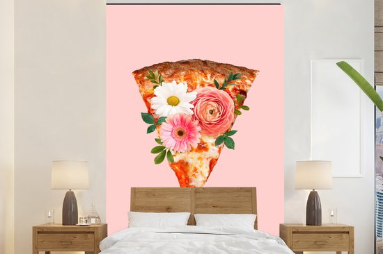 Behang - Fotobehang Pizza - Bloemen - Stilleven - Breedte 200 cm x hoogte 300 cm