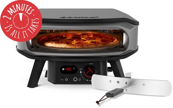 Cozze® 17" Premium Rotate pizza oven gas 30 mbar – krachtige 8,0 kW gas pizzaoven met roestvrijstalen U-brander, automatische ontsteking, LED-bediening en thermometer – met pizzasteen Ø 42,5 cm – perfecte pizza’s in 2 minuten